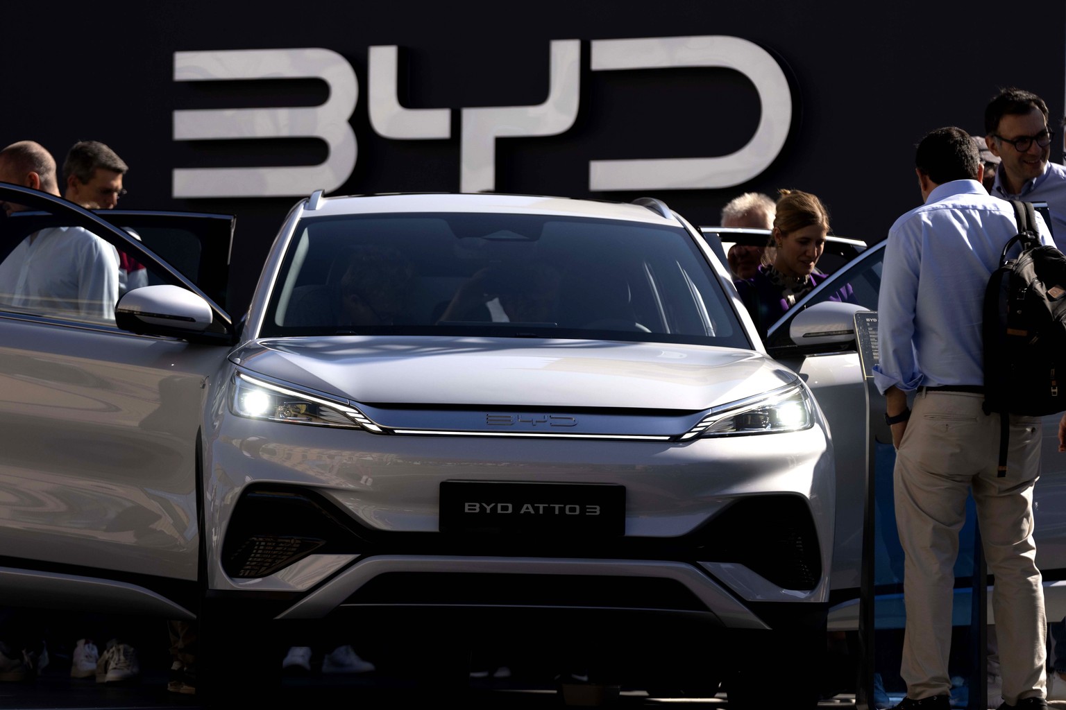 FILE - Visitors check the China made BYD ATTO 3 at the IAA motor show in Munich, Germany, on Sept. 8, 2023. (AP Photo/Matthias Schrader, File)
China BYD
