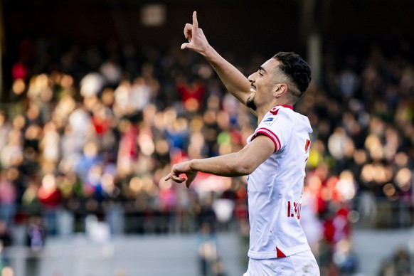 Joie de Ilyas Chouaref (SIO) apres avoir marque le deuxieme but lors de la rencontre de football de Super League entre FC Sion et FC Luzern le dimanche 10 novembre 2024 au stade de Tourbillon a Sion.  ...