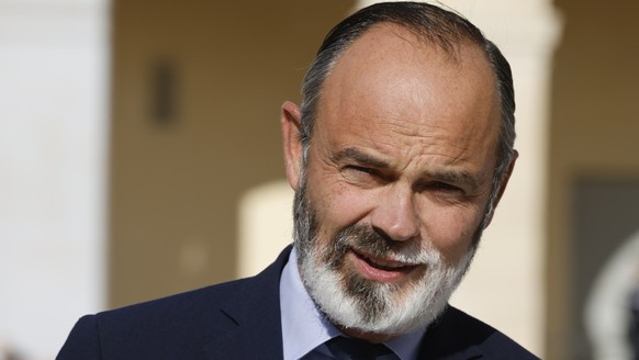 epa09525189 Former French Prime minister Edouard Philippe is seen ahead of a national memorial service for Hubert Germain, the last surviving Liberation companion, at The Hotel des Invalides in Paris, ...