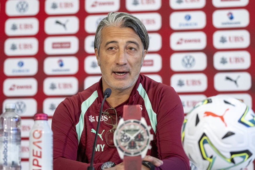Coach Murat Yakin from Switzerland at a press conference one day ahead of the UEFA Nations League B of Group 1 soccer match between Switzerland and North Macedonia at the Thermoplanarena in Luzern, Sw ...