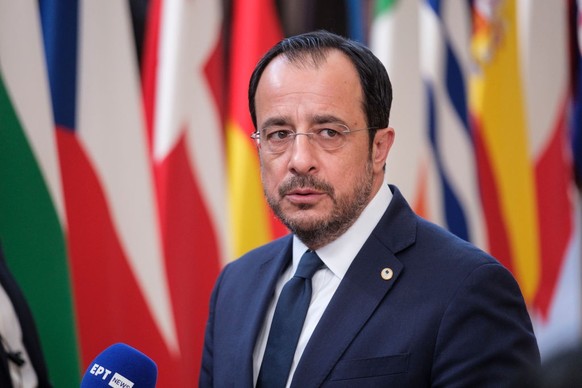 BRUSSELS, BELGIUM - APRIL 17: Cyprus President Nikos Christodoulides arrives for an EU Summit in the Europa building, the EU Council headquarter on April 17, 2024 in Brussels, Belgium. The first big s ...