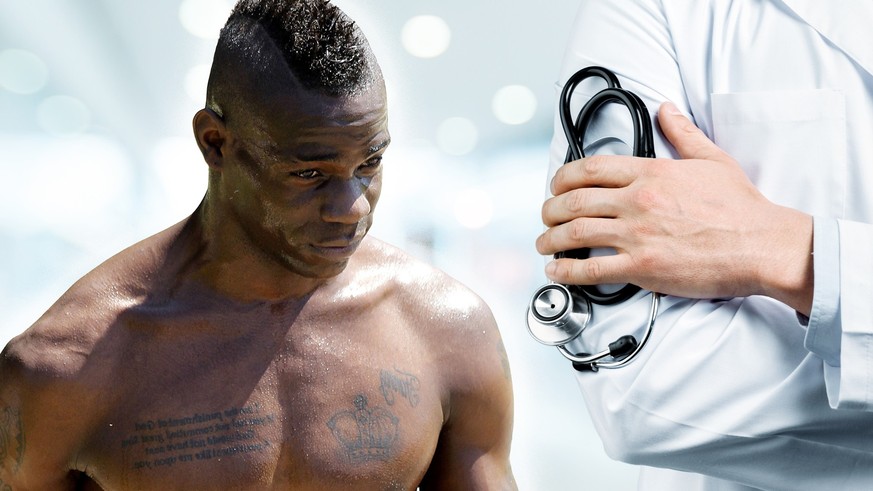 epa04230868 Italian forward Mario Balotelli (R) during a training session of the Italian national soccer team in Coverciano, near Florence, Italy, 29 May 2014. The Italian team is preparing in for the ...