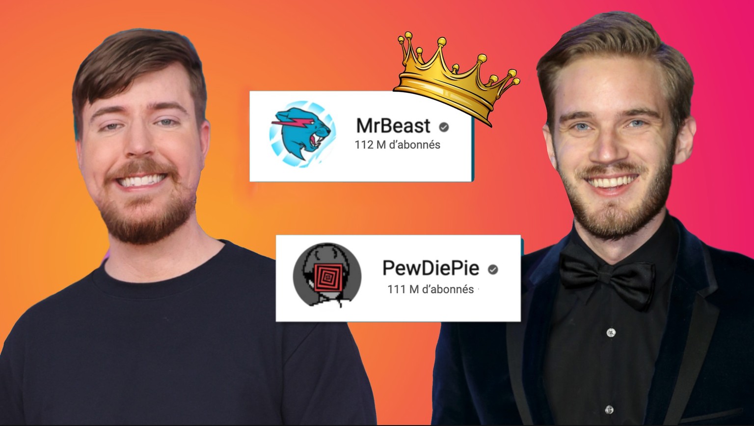 MrBeast (à gauche) et PewDiePie (à droite), les deux hommes les plus lourds de YouTube