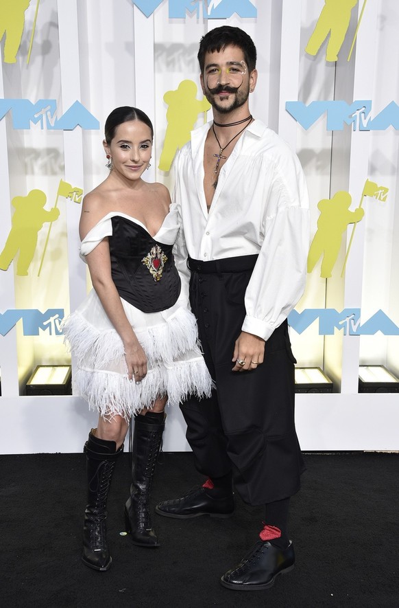 Evaluna Montaner, left, and Camilo arrives at the MTV Video Music Awards at the Prudential Center on Sunday, Aug. 28, 2022, in Newark, N.J. (Photo by Evan Agostini/Invision/AP)