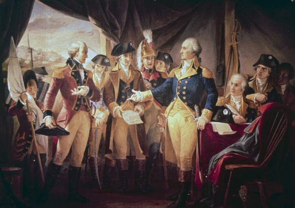 U.S. Capitol paintings. George Washington with British soldiers at Yorktown - painting in U.S. Capitol II WHA PUBLICATIONxINxGERxSUIxAUTxONLY !ACHTUNG AUFNAHMEDATUM GESCH�TZT! Copyright: WHA UnitedArc ...