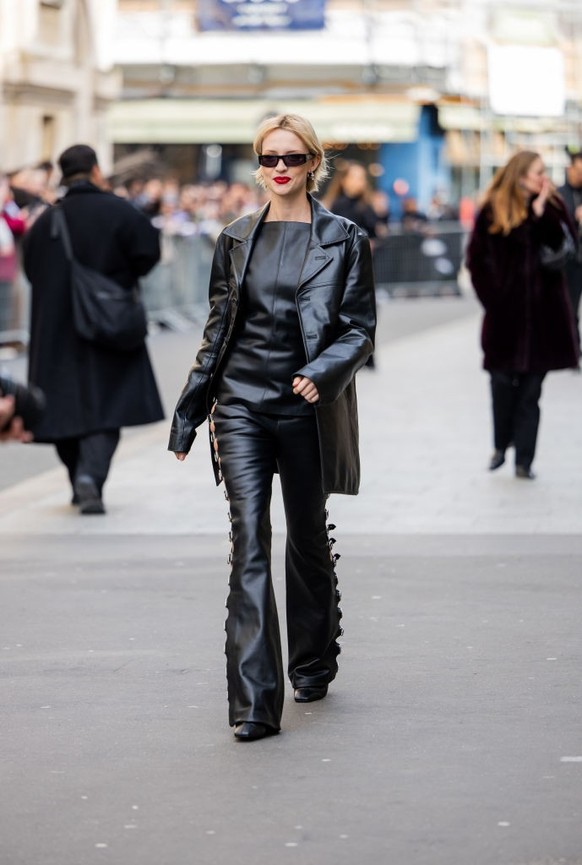 Angèle is seen outside Courrèges during the Womenswear Fall/Winter 2024/25 as part of Paris Fashion Week on February 28, 2024 in Paris, France.