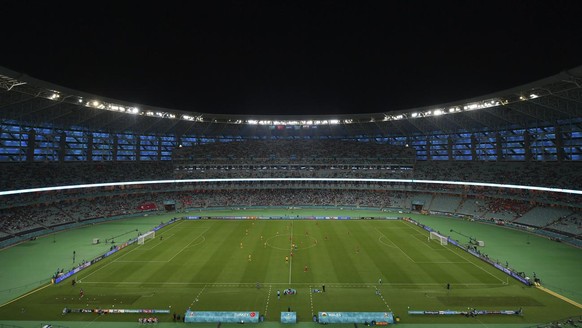General view of the field during the Euro 2020 soccer championship group A match between Turkey and Wales at the Olympic stadium in Baku, Azerbaijan, Wednesday, June 16, 2021. (Dan Mullan/Pool via AP)