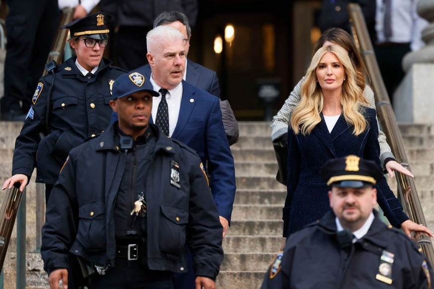 NEW YORK, NEW YORK - NOVEMBER 08: Ivanka Trump leaves New York State Supreme Court after testifying at the civil fraud trial of her father former President Donald Trump on November 08, 2023 in New Yor ...