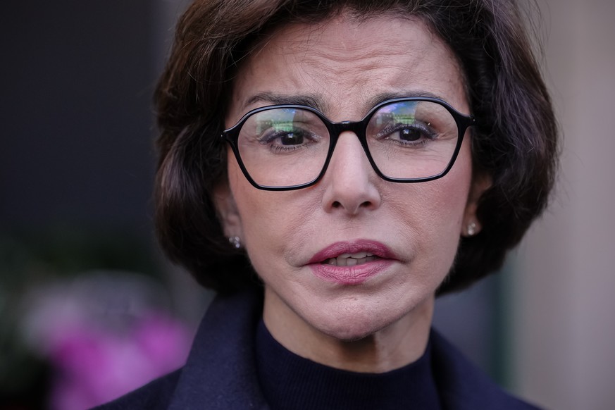 Les Republicains (LR) candidate Rachida Dati speaks to the press as she campaigns for Paris mayoral election in Paris, France, Saturday, Feb. 28, 2026. (AP Photo/Aurelien Morissard)
Rachida Dati,Rachi ...