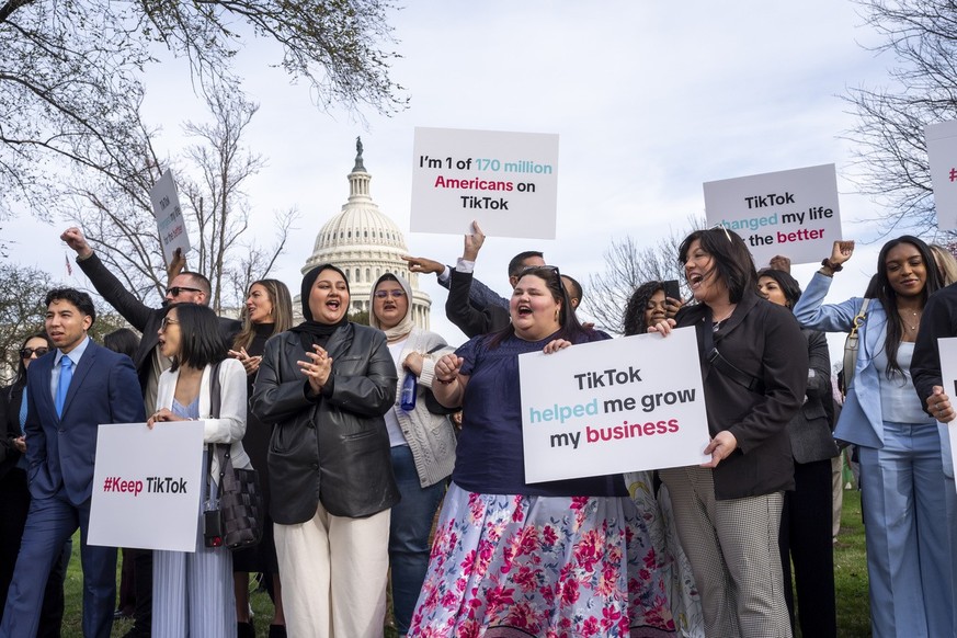 Devotees of TikTok gather at the Capitol in Washington, as the House passed a bill that would lead to a nationwide ban of the popular video app if its China-based owner doesn&#039;t sell, Wednesday, M ...