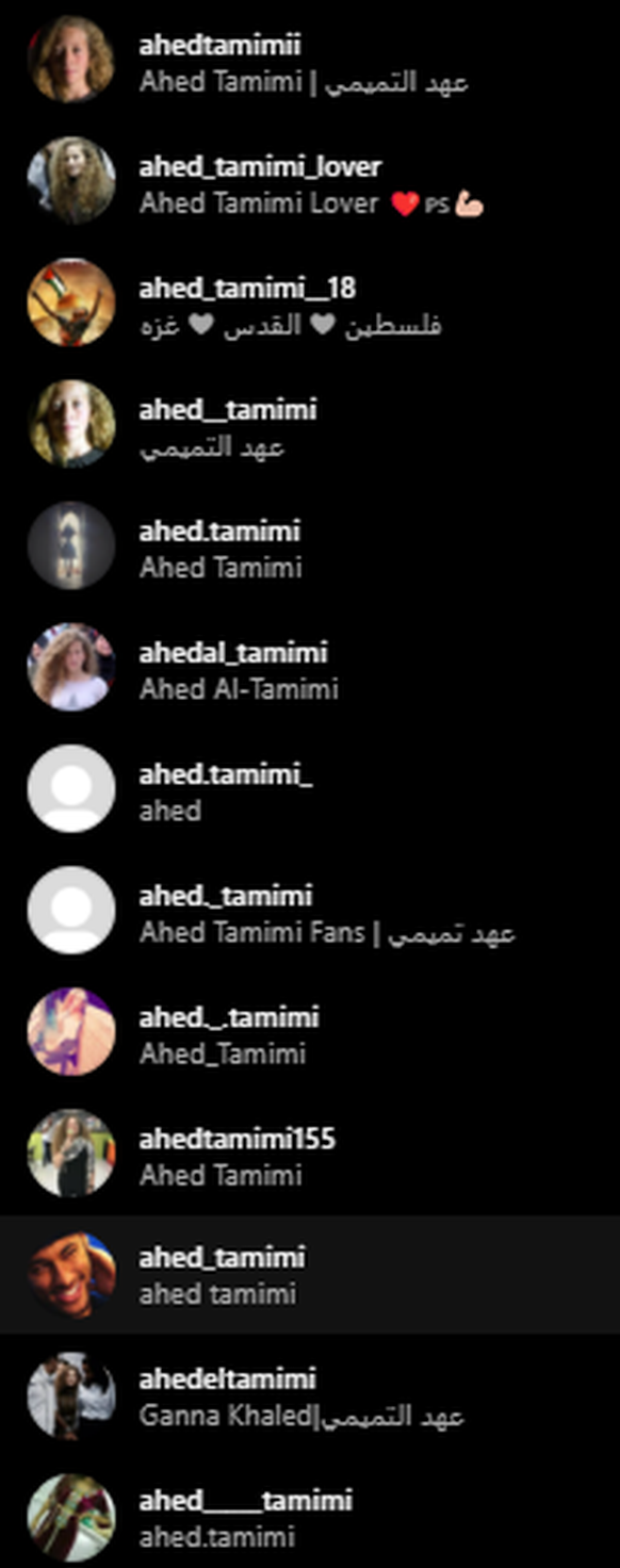 De nombreux comptes se font passer pour Ahed Tamimi.