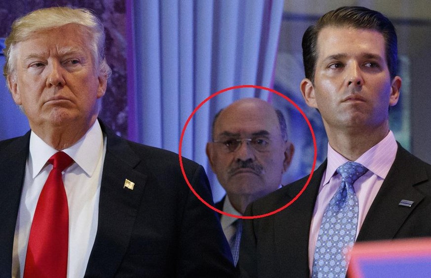 FILE - This file photo from Wednesday Jan. 11, 2017, shows President-elect Donald Trump, left, his chief financial officer Allen Weisselberg, center, and his son Donald Trump Jr., right, during a news ...