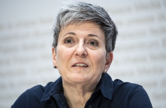 ARCHIV -- Nicoletta della Valle, Direktorin Fedpol spricht an einer Medienkonferenz zur Botschaft zum Bundesgesetz ueber polizeiliche Massnahmen zur Bekaempfung von Terrorismus, am Mittwoch, 22. Mai 2 ...