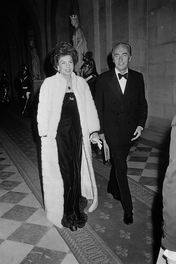 French L&amp;#039;Oreal heiress, socialite, businesswoman and philanthropist Liliane Bettencourt, with her husband politician and Academic Andre Bettencourt, attend a gala at Theatre Royal de Versaill ...