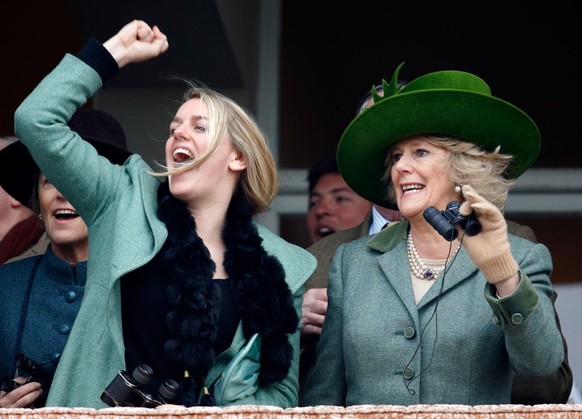 ASCOT, UNITED KINGDOM - JUNE 24: (EMBARGOED FOR PUBLICATION IN UK NEWSPAPERS UNTIL 24 HOURS AFTER CREATE DATE AND TIME) Queen Camilla, King Charles III and Lady Gabriella Windsor watch, from the Royal ...
