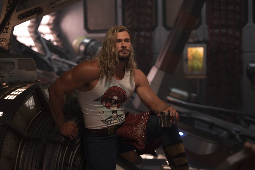 This image released by Marvel Studios shows Chris Hemsworth in a scene from &quot;Thor: Love and Thunder.&quot; (Jasin Boland/Marvel Studios-Disney via AP)
