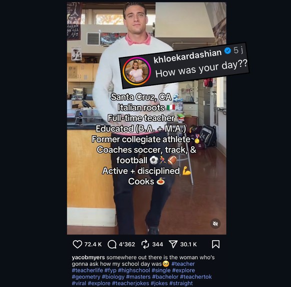 Khloé Kardashian flirte sur Instagram avec un prof, internet s’emballe
Un professeur de lycée de Santa Cruz, en Californie, poste une vidéo plutôt anodine sur Instagram. L’histoire aurait pu en rester ...