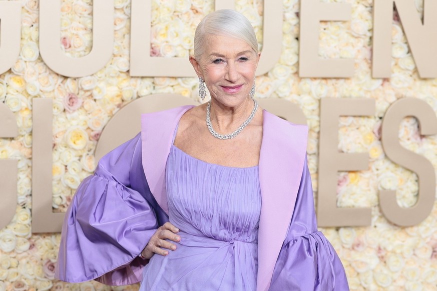 epa11063209 British actor Helen Mirren arrives for the 81st annual Golden Globe Awards ceremony at the Beverly Hilton Hotel in Beverly Hills, California, USA, 07 January 2024. Artists in various film  ...