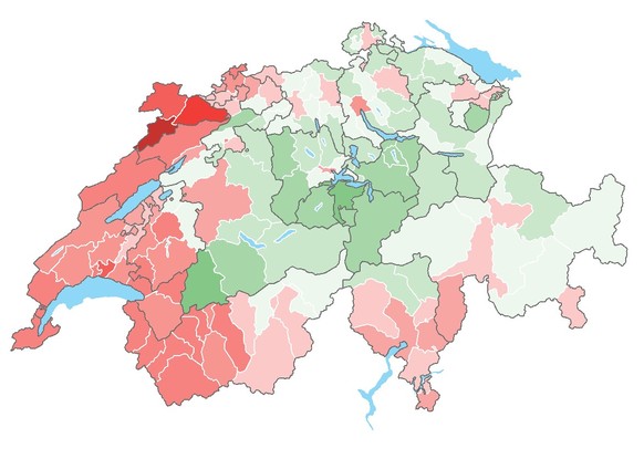 Voici la carte des districts suisses concernant le Gripen, en mai 2014.