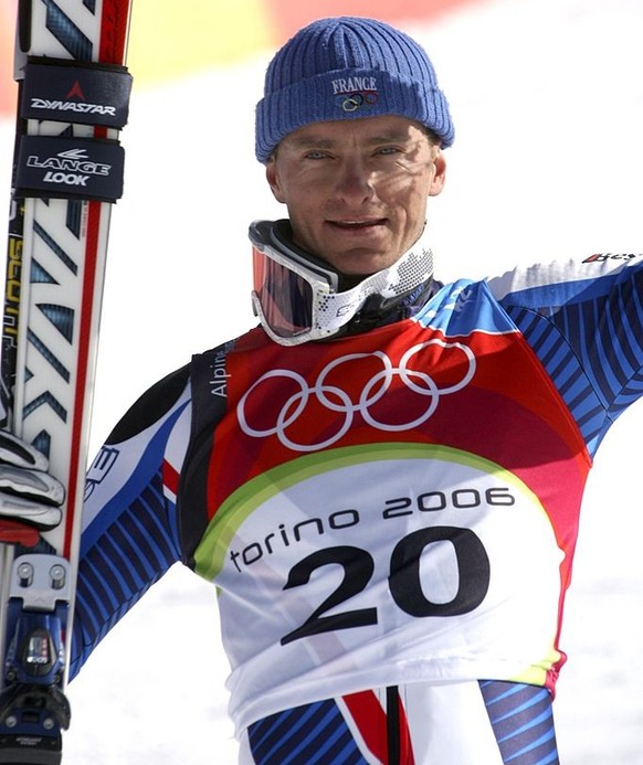 SESTRIERE COLLE, ITALY - FEBRUARY 20: (FRANCE OUT) Joel Chenal of France celebrates winning silver in the Mens Alpine Skiing Giant Slalom competition on Day 10 of the 2006 Turin Winter Olympic Games o ...