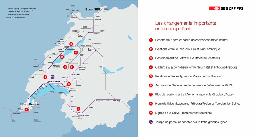 Suisse occidentale: les principaux changements en un coup d’œil.