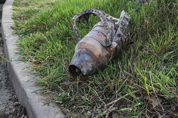 Les débris d'un moteur à réaction Geran-3 après son impact à Kharkiv (est) en avril dernier.