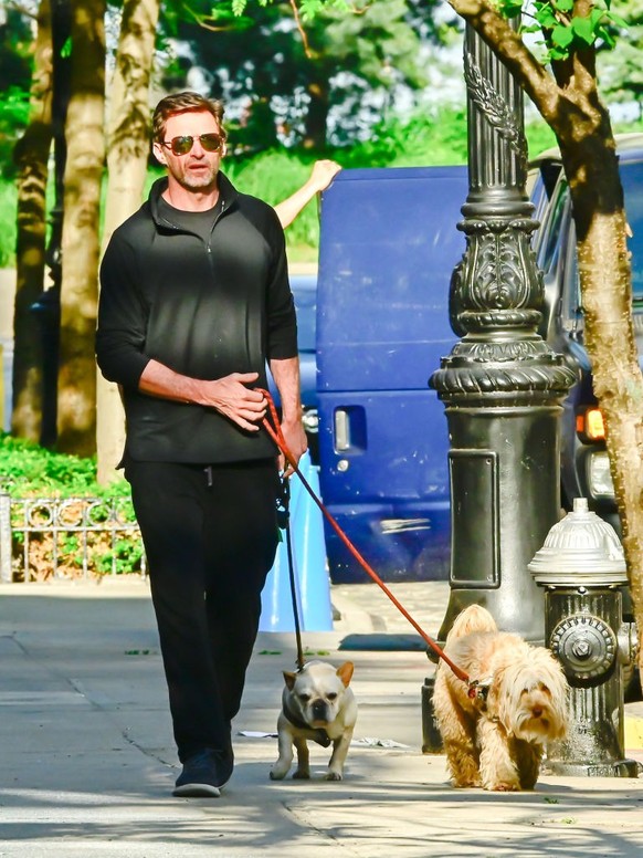 NEW YORK, NY - MAY 19: Hugh Jackman is seen walking is his dog in SoHo on May 19, 2021 in New York City. (Photo by Raymond Hall/GC Images)