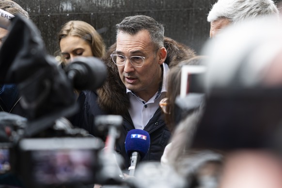 The lawyer for several victims Sebastien Fanti, speaks to journalists to a hearing before the public prosecutor of the canton of Valais, following the deadly fire at the "Le Constellation",  ...