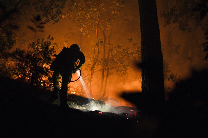 KEYPIX - A handout photo made available by SIS (Geneva Fire and Rescue Department) show Switzerland's firefighters in a forest near Bordeaux, southwest France, picture issued 30 July 2026. France ...