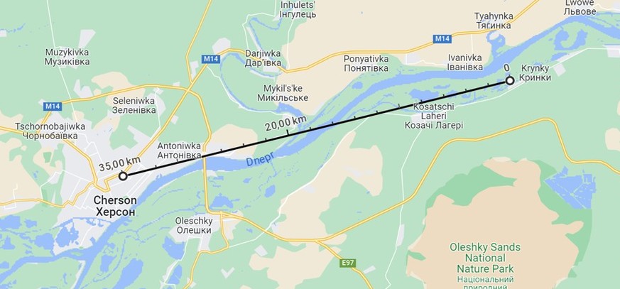 Krynky se trouve à environ 35 kilomètres de Kherson – mais de l'autre côté du Dniepr.