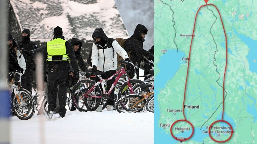 Migranten auf Velos versuchen auf dem Velo russische Grenze zu Finnland zu überqueren. Was das mit dieser Karte auf sich hat.