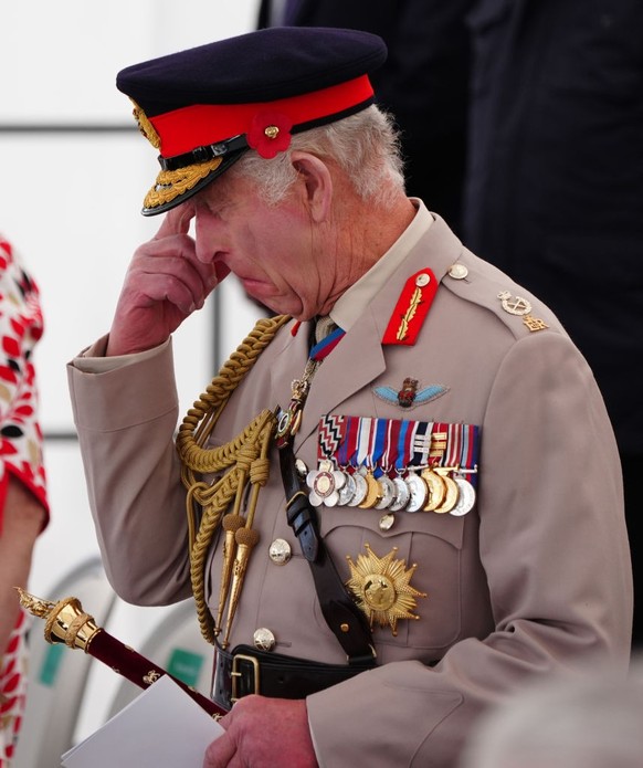 King Charles III ahead of the UK national commemorative event for the 80th anniversary of D-Day, held at the British Normandy Memorial in Ver-sur-Mer, Normandy, France. Picture date: Thursday June 6, ...
