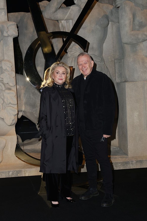 Catherine Deneuve, Jean-Paul Gaultier at the Saint Laurent fashion show as part of Spring/Summer 2026 Paris Fashion Week held at Fontaine du Trocadéro on September 29, 2025 in Paris, France. (Photo by ...