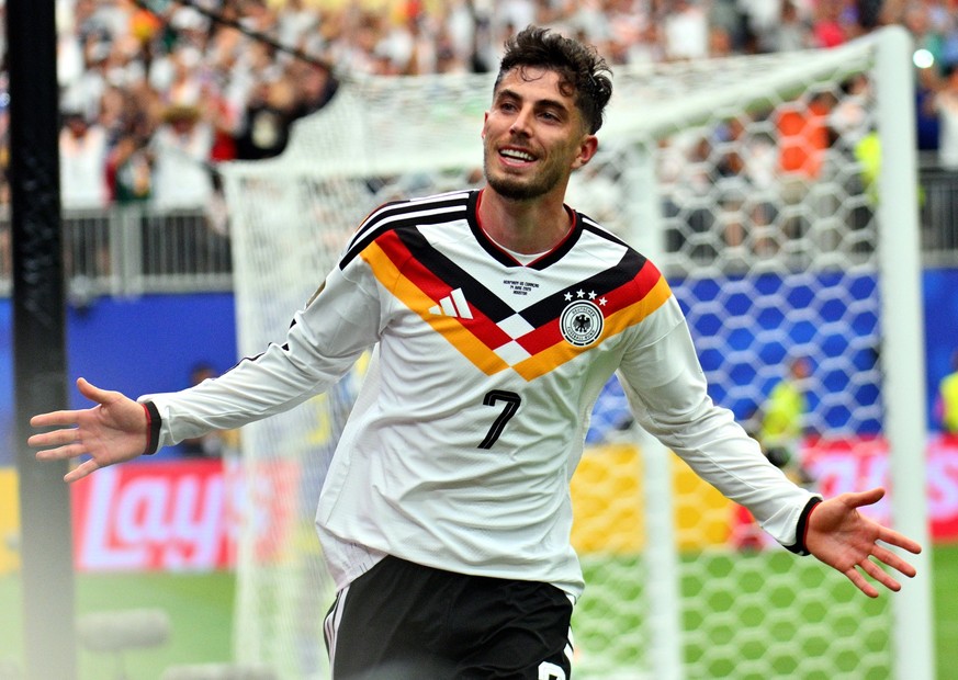 KEYPIX - epa13037018 Kai Havertz of Germany celebrates scoring the 7-1 during the FIFA World Cup 2026 group stage match Germany against Curacao, in Houston, USA, 14 June 2026. EPA/SAM WASSON