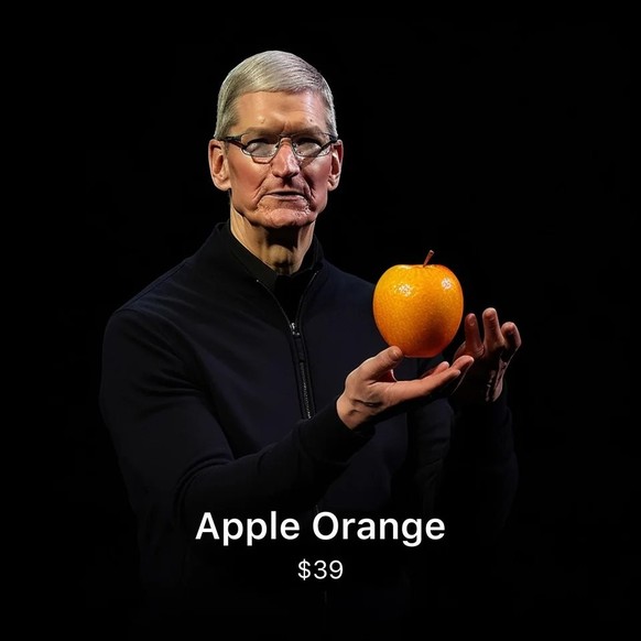 Fake-Apple-Produkt, mit falschem Tim Cook, KI-generiert. (Juni 2023)