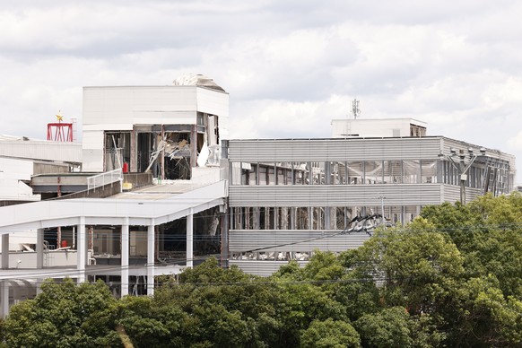 epa13138832 A view of the heavily damaged Aeon Mall Kumamoto building in Kashima, Kumamoto Prefecture, southwestern Japan, 29 July 2026. At least 13 people have died and several were injured after a 7 ...