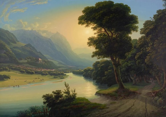 Le Rhin Alpin près de Vaduz. Gouache de Johann Jakob Schmidt, 1824.
https://www.liechtensteincollections.at/en/collections-online/view-of-vaduz-castle-from-the-swiss-side-of-the-rhine