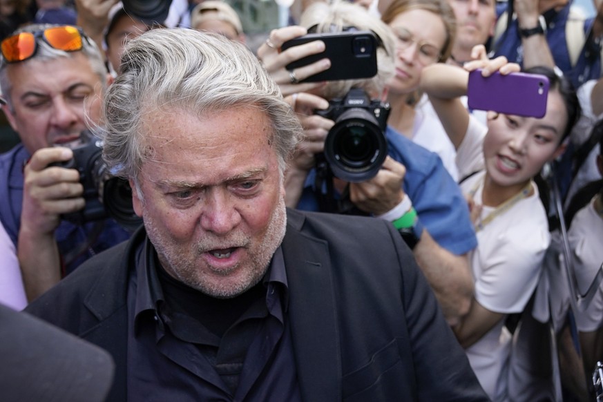 Former White House strategist Steve Bannon departs federal court after a jury found him guilty on both counts in his contempt-of-Congress trial, Friday, July 22, 2022, in Washington. (AP Photo/Patrick ...