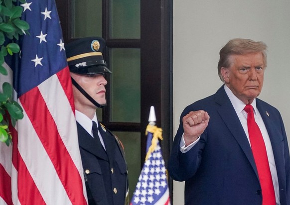 U.S. President Donald Trump gestures as he meets with Ukrainian President Volodymyr Zelenskiy (not pictured) at the White House amid negotiations to end the Russian war in Ukraine, in Washington, D.C. ...