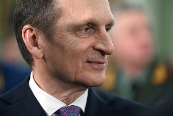 Sergei Naryshkin, head of the Russian Foreign Intelligence Service attends a meeting of the Prosecutor General&#039;s Office Board with Russian President Vladimir Putin in Moscow, Russia, Wednesday, M ...