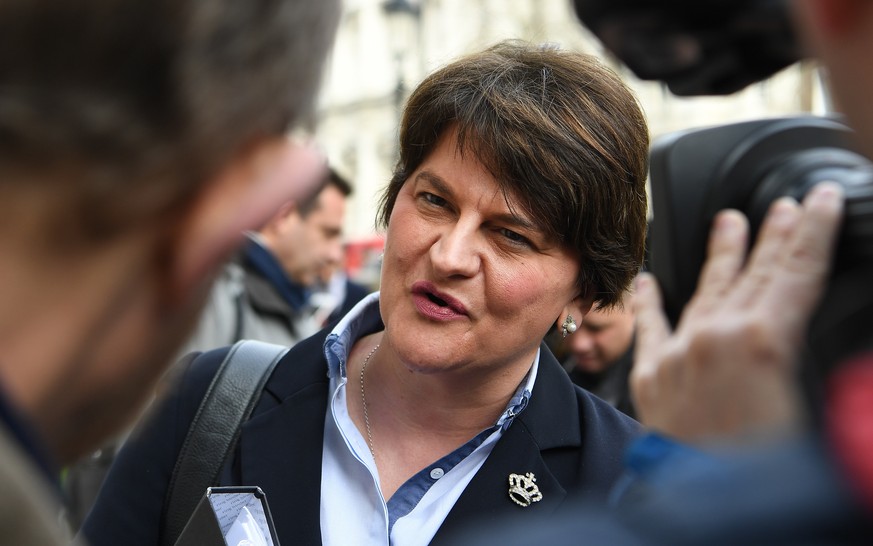 epa09165635 (FILE) - First Minister of Northern Ireland Arlene Foster departs the Cabinet Office following an emergency Cobra meeting on the coronavirus in London, Britain, 09 March 2020 (reissued 28  ...