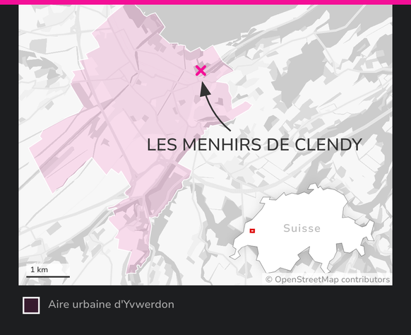 Les menhirs de Clendy à Yverdon, carte de situation