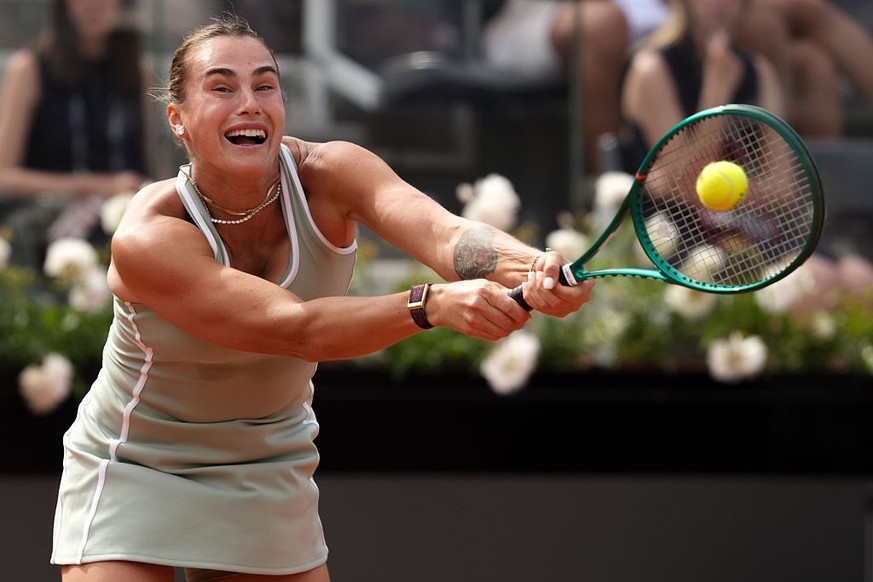 Aryna Sabalenka of Belarus during a match at the Internazionali BNL d'Italia 2026 tennis tournament at Foro Italico. Rome (Italy), May 09th, 2026 (Photo by Elianton/Mondadori Portfolio via Getty  ...
