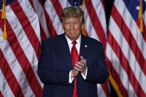 DES MOINES, IOWA - JANUARY 15: Former President Donald Trump speaks at his caucus night event at the Iowa Events Center on January 15, 2024 in Des Moines, Iowa. Iowans voted today in the state’s caucu ...