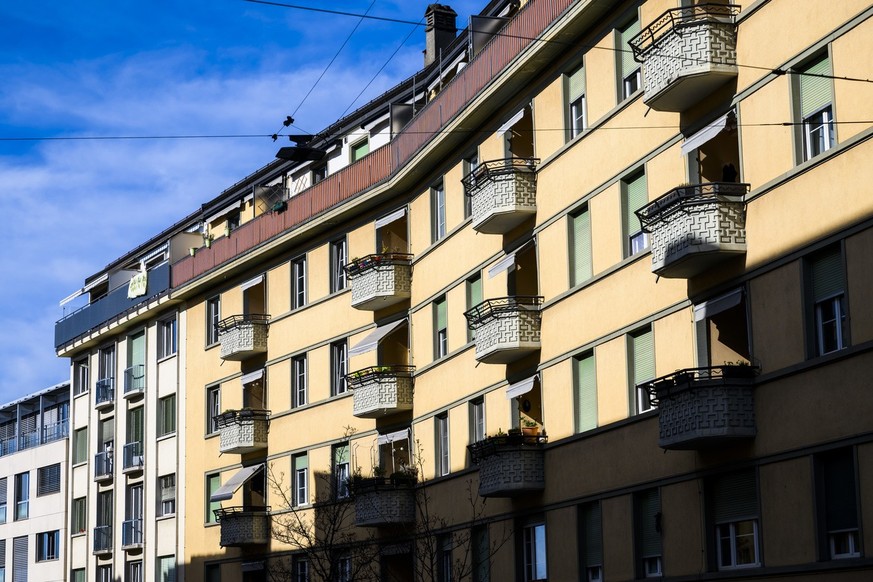 Une vue sur un quartier d&#039;habitation, de la rue Marterey, le mercredi 22 mars 2023 a Lausanne. La penurie de logements sur le marche immobilier helvetique ne connait pas de repit, notamment sur l ...