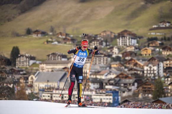 LE GRAND BORNAND, FRANCE - DECEMBER 21: David Zobel of Germany in action during the Men 15km Mass Start at the BMW IBU World Cup Biathlon Annecy-Le Grand Bornand on December 21, 2025 in Le Grand Borna ...