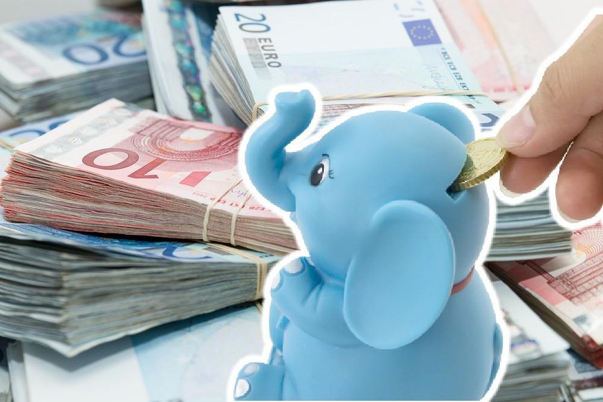 Tirelire euros billets banque éléphant pièce main