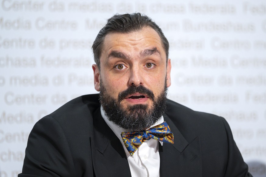 Samuel Sommaruga, Vorsitzender des Komitees fuer das internationale Genf und seine Neutralitaet (CoGIN), spricht zur Abstimmungskampagne Ja zur Neutralitaetsinitiative, am Dienstag, 4. August 2026, in ...