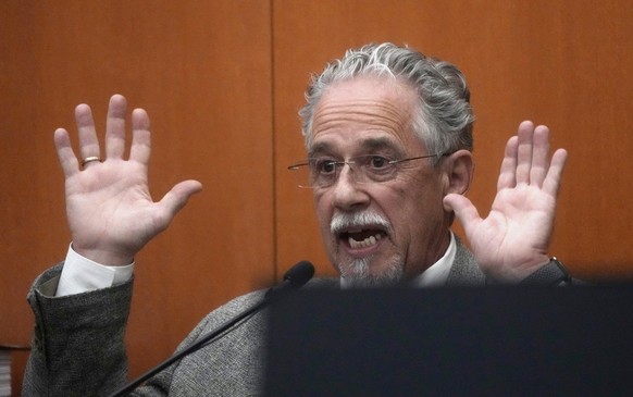 Terry Sanderson, the Utah man suing Gwyneth Paltrow, testifies, Wednesday, March 29, 2023, in Park City, Utah. Sanderson accuses Paltrow of crashing into him on a beginner run at Deer Valley Resort, l ...
