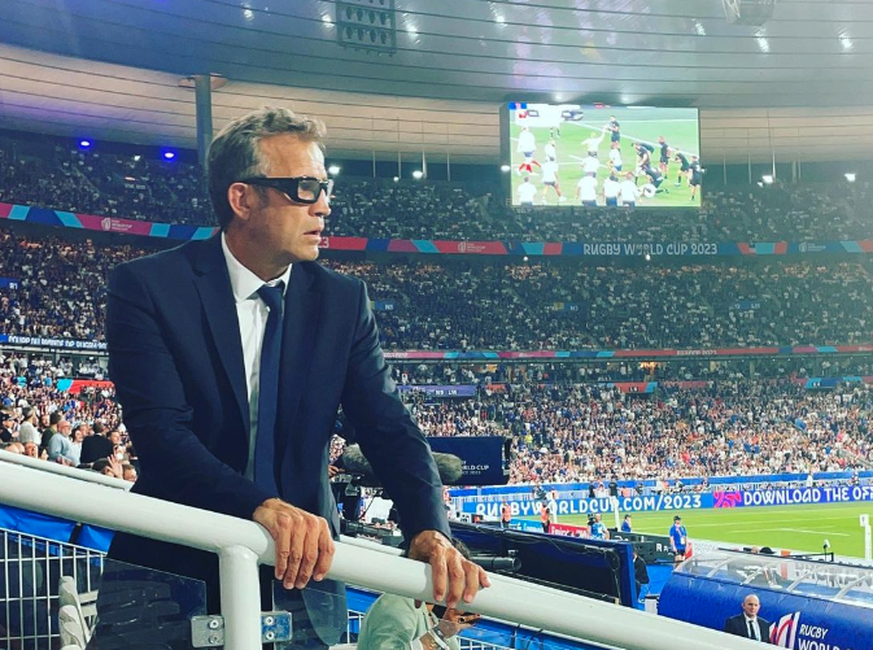 Le sélectionneur français Fabien Galthié dans les tribunes du Stade de France pour suivre son équipe face à la Nouvelle-Zélande, vendredi dernier.